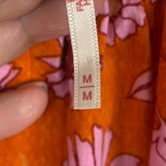 Free People Crop Top Womens Medium Orange Pink Floral Miss Daisy Smocked - Picture 7 of 11